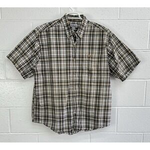 Carhartt Short Sleeve Button Down Shirt Men's XL Navy Blue Plaid S148